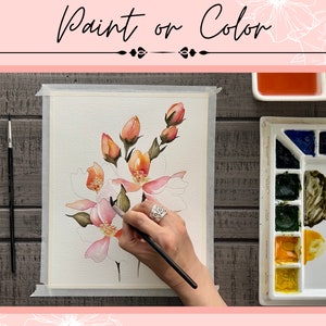 Fleur rose et orange et bouton de dessin Contour imprimable PDF à colorier ou à peindre image 4