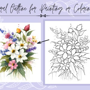 Prachtige pdf-tekening met prachtige bloemspuittekening, digitale download om in te kleuren of te schilderen