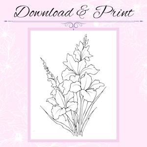 Gladiolus Flower Drawing Outline Printable PDF Digital Download for Coloring or Painting zdjęcie 2