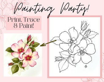 Dibujo de flor de rosa salvaje Esquema imprimible PDF Descarga digital para calcar, colorear y pintar