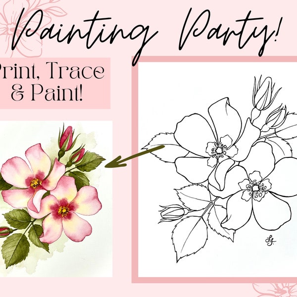 Wild Rose Flower Drawing Printable Outline PDF Digital Download for Tracing, Coloring, and Painting