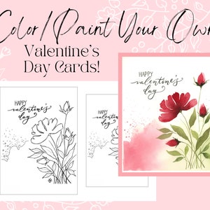 4x6 und 5x7 Outline/Vorlage zum Selbermalen/Malen Ihrer eigenen Valentinstagskarte Blumenzeichnung