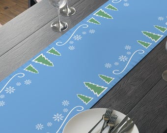Winter Tree Table Runner, Holiday Christmas Farmhouse Cottage Cabin Decor