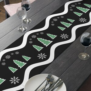 Winter Table Runner, Trees and Snowflakes, Christmas Table Runner, Holiday Table Decor, Wintry Home Decor