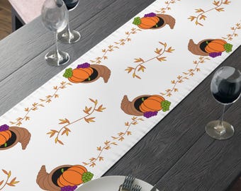 Thanksgiving Cornucopia Table Runner, Autumn Harvest Design, Holiday Hosting