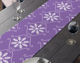 Wintry Snowflake Table Runner – Purple Holiday Home Decor
