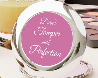 Funny Compact Travel Mirror, Pink Script Makeup Mirror, Cosmetic Accessory