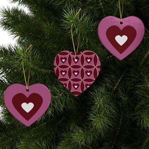 Valentine Ornaments - Ceramic Hearts Double-Sided (3pcs, 5pcs, 10pcs) - Valentine Tree Decor