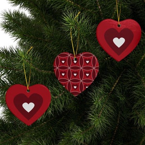 Valentine Ornament Set - Ceramic Hearts Double-Sided (3pcs, 5pcs, 10pcs) - Valentine Tree Decor