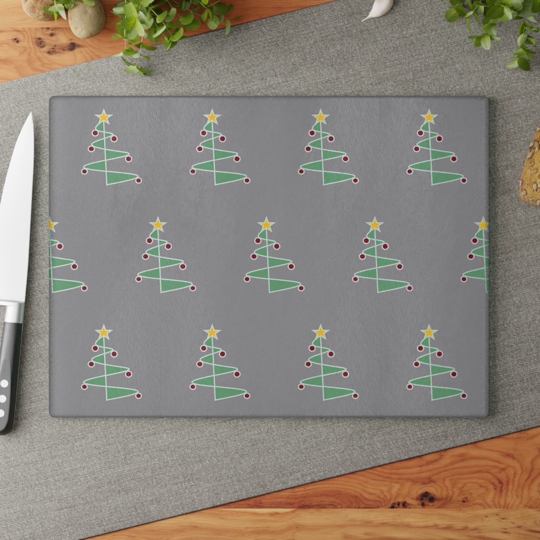 Christmas Cutting Board Glass Cutting Board Holiday Cutting Board Modern Christmas Tree Cutting
