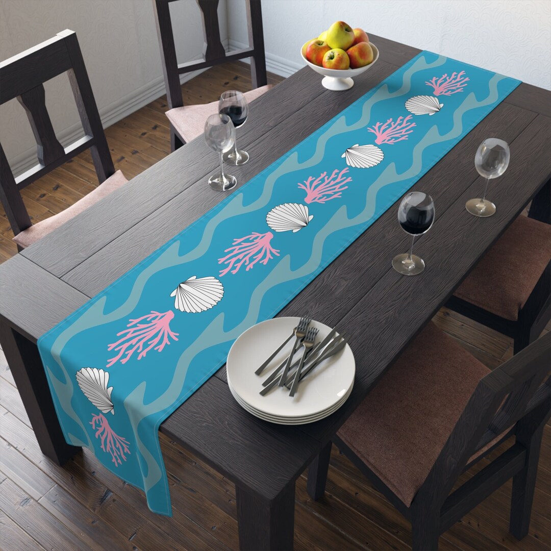 Ocean Table Runner Seashells & Sea Coral Table Runner Modern Coastal
