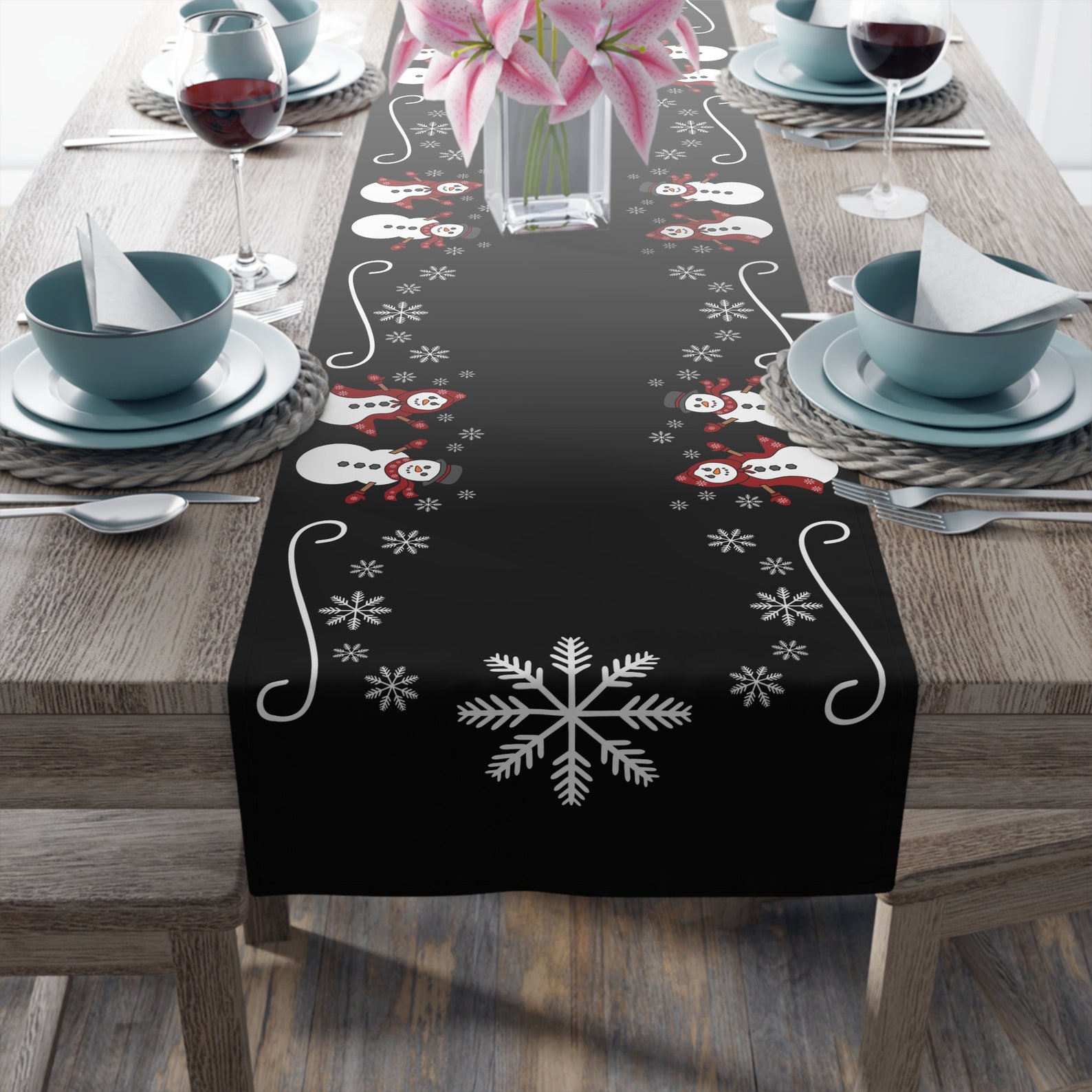 Snow Table Runner Snowman Christmas Table Runner – Holiday Home Decor - Etsy