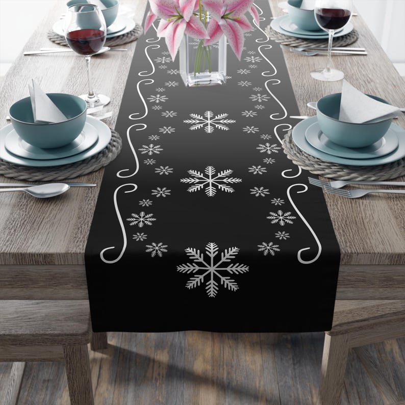 Snowflake Christmas Table Runner, Winter Kitchen Decor (16" x 72" or 16" x 90") image 7