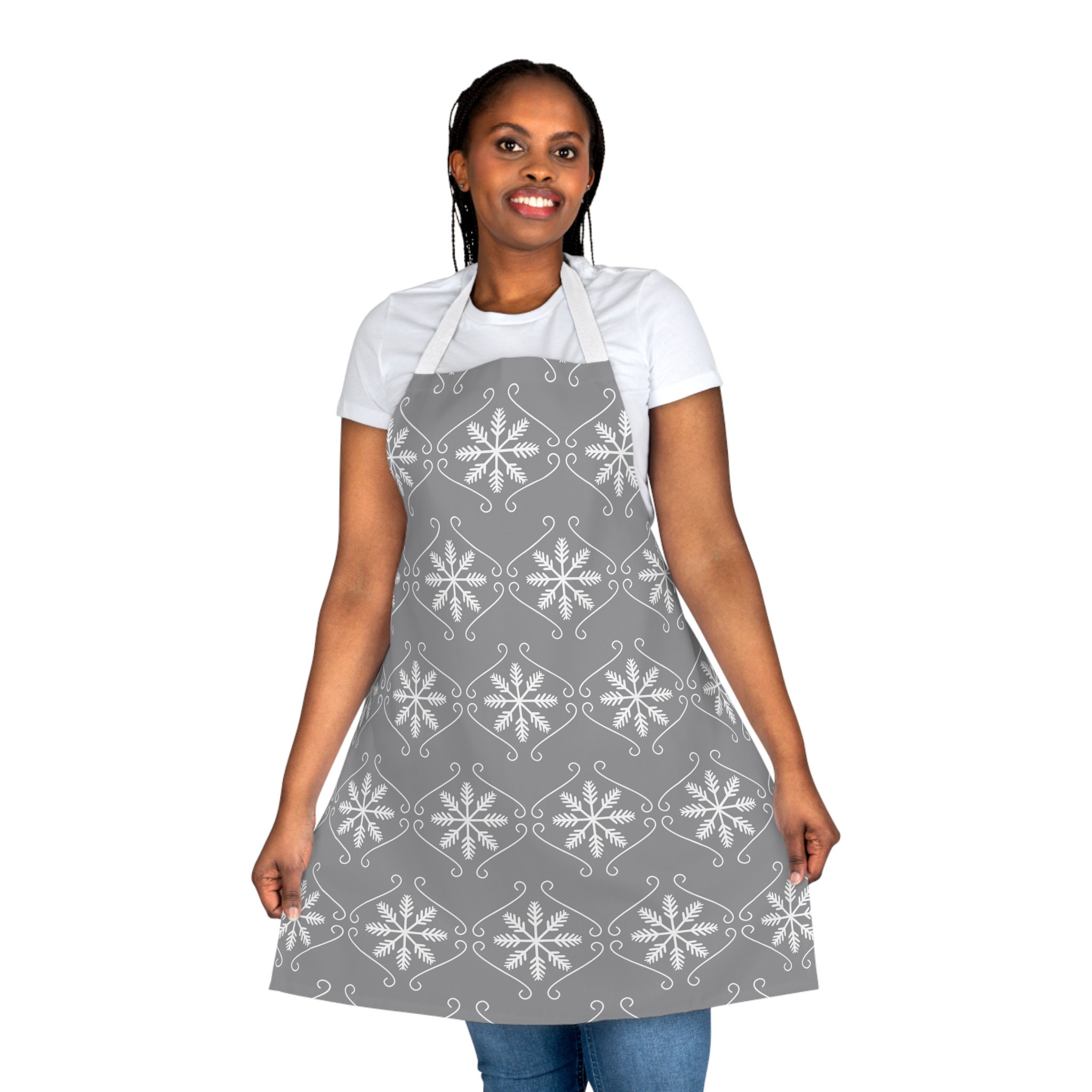 Light Grey Christmas Ladies Apron, Holiday Apron for Women, Snowflake on  Grey White Background With Ruffles, Gift for Friend, Mom, Wife, You 