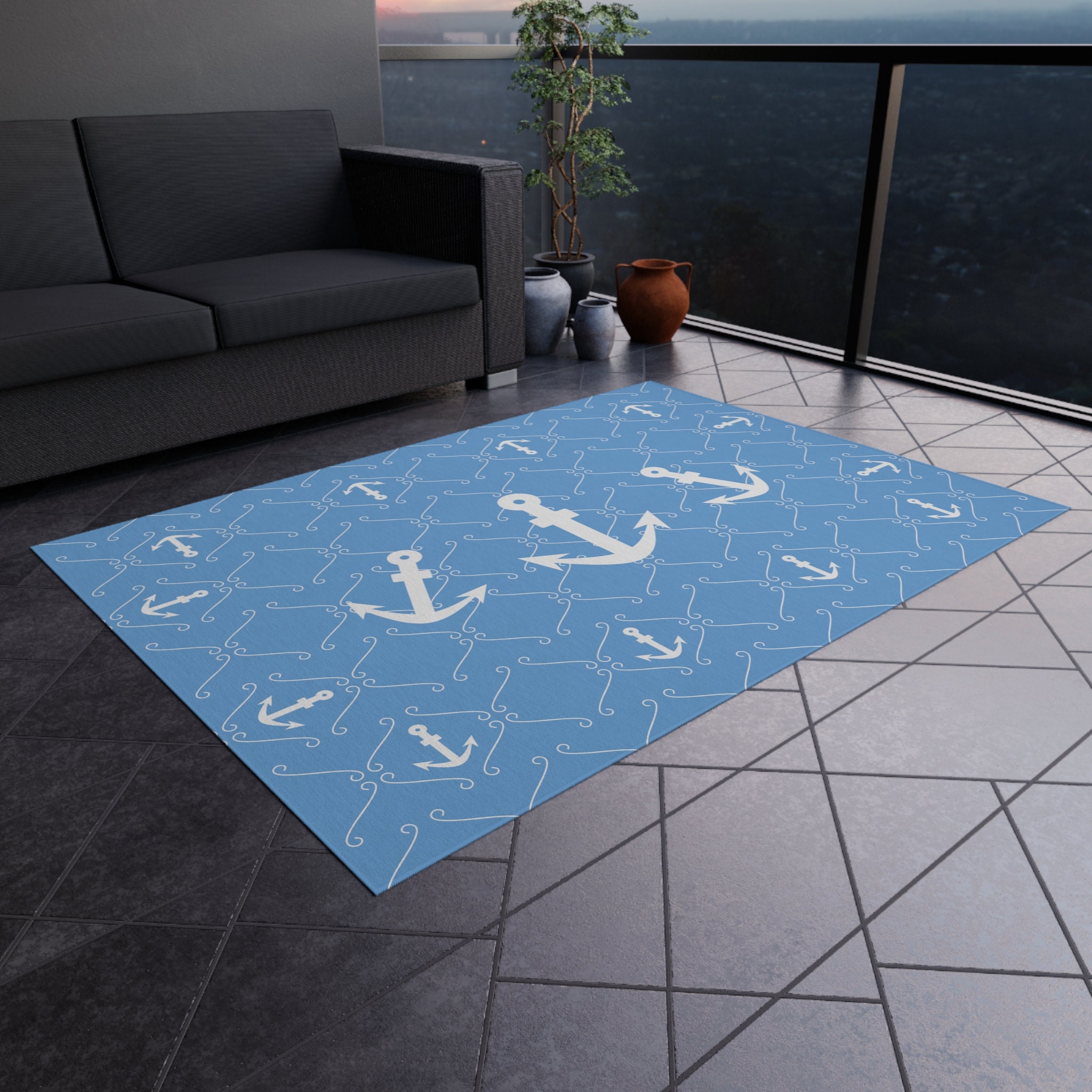 Nautical Patio Rug Nautical Outdoor Rug Anchor Patio Rug Anchor Rug