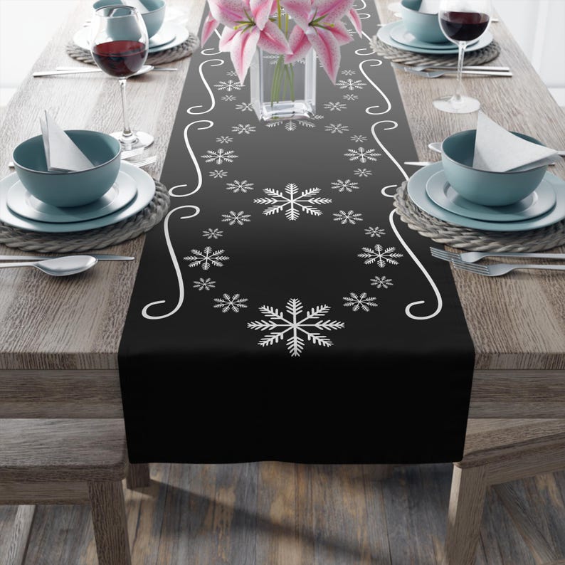 Snowflake Christmas Table Runner, Winter Kitchen Decor (16" x 72" or 16" x 90") image 2