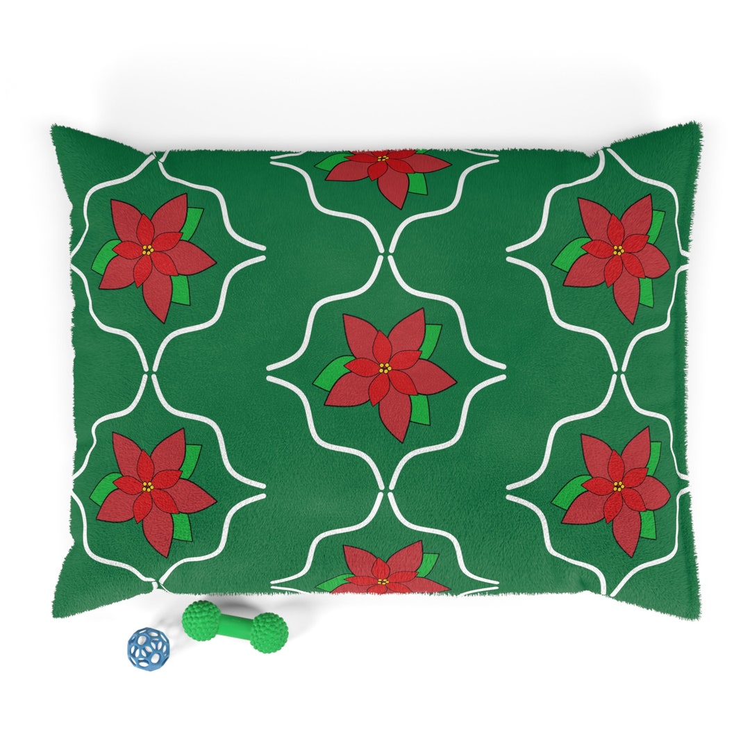 Christmas Dog Bed Holiday Dog Bed Poinsettia Etsy