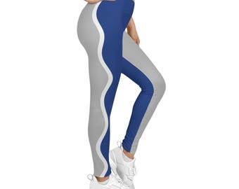 Modern Leggings for Women, Blue & Gray Wave Design