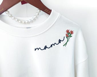 Custom Embroidered Mama Sweatshirt,Custom Mama Shirt With Kids Names, Mothers Day Gift for Mom Pregnancy Reveal Hoodie Gift For New Mom,