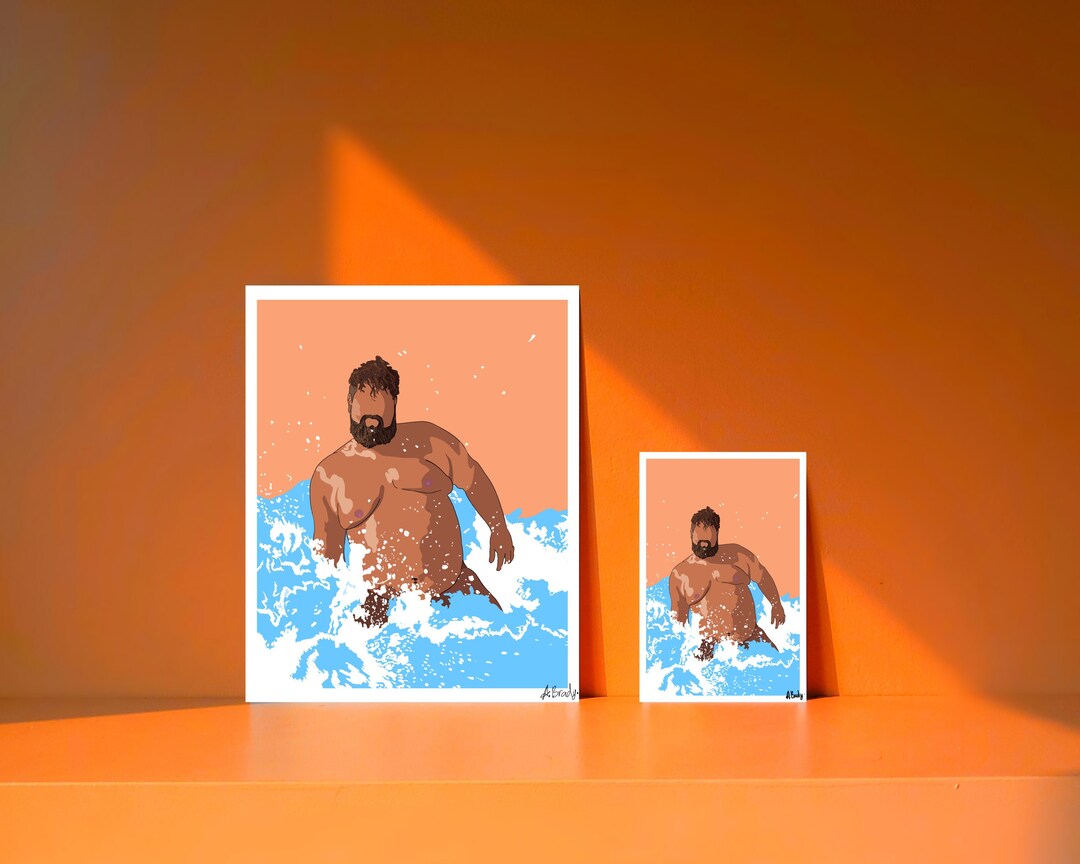 Gay Naked Bear Baywatch , Summer Beach Vibes Art Print, Queer Art, Lgbt