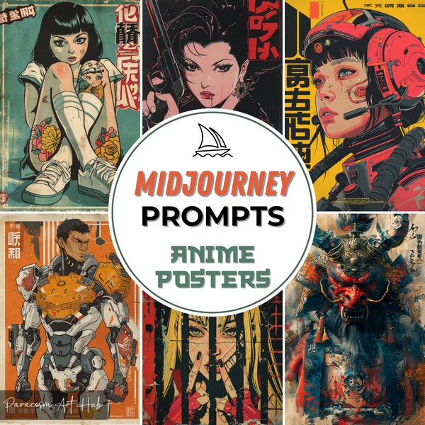 Anime Posters Midjourney Prompts, Manga Wall Art Designs, Digital Download, Japanese Decor, Home and Office Decoration, Gift for Anime Fans