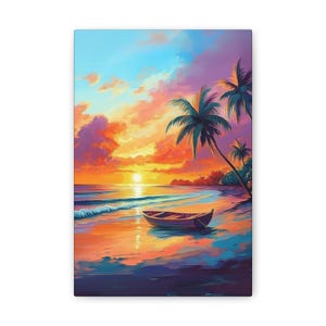 Tropical Sunset Canvas Art, Beach Wall Decor, Coastal Home Decor, Ocean Sunset Print, Gift for Beach Lovers
