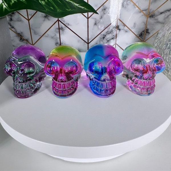 Neon Aura Skull | Unique Neon Skull | Pick Your Choice Aura Color | Quartz Glass | Witchy Goth Decor Bedroom Home | Skull Decor