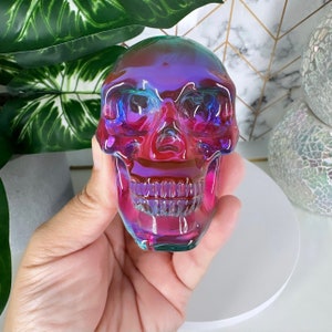 Neon Aura Skull | Unique Neon Skull | Unicorn Aura Skull | Quartz Glass | Witchy Goth Decor Bedroom & Home | Skull Decor | Table Decor