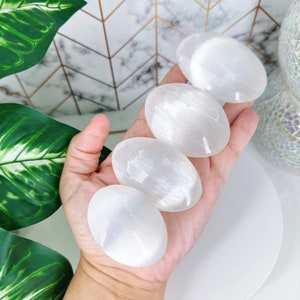 Selenite Palmstone | CLEANSE | Selenite Crystal Palmstone | Crystal Cleansing | Energy Cleansing | Protection Crystals | Chakra Crystals