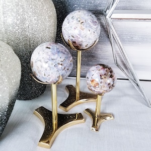 Modern Brass Crystal Display Stand for Spheres | Tall Gold or Silver Holder for Home Crystal Mineral Decor Display