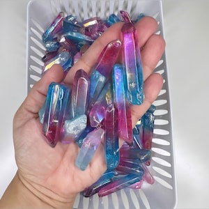 Wholesale Lot 1/2 Lb Pink Blue Aura Quartz Wand Tumble Crystal High Quality Grade Aura Quartz