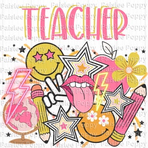 Teacher PNG Digital Download Teacher Sublimation PNG Retro Teacher Groovy Teacher Teacher Style