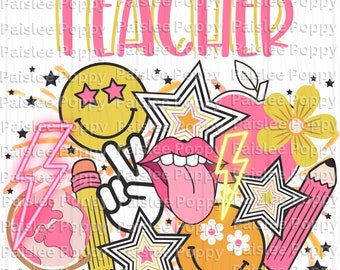 Teacher PNG Digital Download Teacher Sublimation PNG Retro Teacher Groovy Teacher Teacher Style