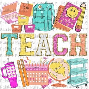 Teacher PNG Digital Download Teacher Sublimation PNG Groovy Teacher Retro Teacher Chenille PNG