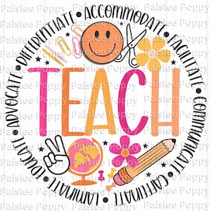 Teacher PNG Digital Download Teacher Sublimation PNG Teacher Advocate Differentiate Caffeinate Laminate Accommodate Communicate Facilitate