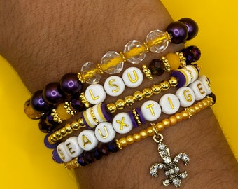LSU Tigers Bracelet Stack: Purple & Gold Beaded Jewelry