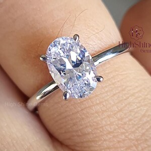 3CT Oval Cut Moissanite Diamond Ring 14K White Gold Oval Cut Solitaire Ring Minimalist Ring Oval Diamond Ring Claw Prong Ring Proposal Ring
