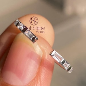 Open Wedding Band, Baguette Cut Open Cuff Diamond Band, Moissanite Space Wedding Band, Open Spacer Ring, 14K White Gold Band, Matching Band