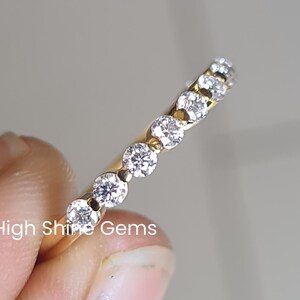 Round Cut Half Eternity Band Moissanite Wedding Band 14K Yellow Gold Band Round Brilliant Cut Moissanite Bridal Matching Band Stackable Band