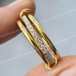 Anel de ouro maciço 14K empilhável, anel interligado, anel conectado com vários elos, conjunto de anéis de ouro, anel de declaração de eternidade, anel robusto, aliança empilhável