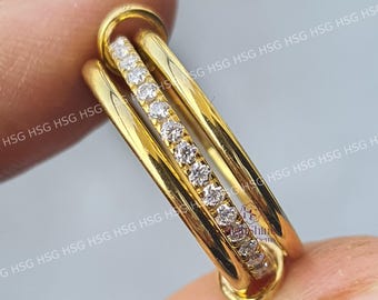 14K Solid Gold Stack Ring, Interlocking Ring, Multi Link Connected Ring, Gold Ring Set Eternity Statement Ring, Chunky Ring, Stackable Band