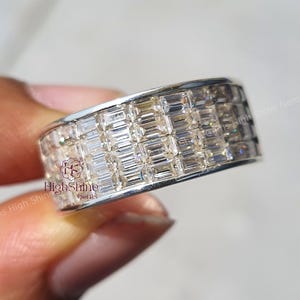 Baguette Cut Moissanite Wedding Band Half Eternity Moissanite Band Unique Stacking Ring Men's Hip Hop Ring Men's Band Iced Out Baguette Band