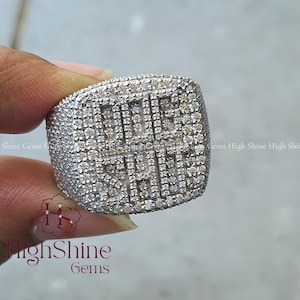 VVS Fully Iced Out Moissanite Men's Ring, Custom Name Ring, Hip Hop Round Cut Moissanite Ring, Statement Rings Hip Hop Jewelry Initial Rings