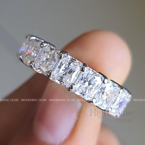 Radiant Cut Full Eternity Moissanite Band, Wedding Band, Radiant Moissanite Band,14K White Gold Band, Matching Band, Stackable Eternity Band