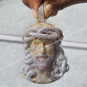 Iced Out Moissanite Charm Jesus Pendant, Custom Hip Hop Pendant For Men, Custom Jesus 3D Pendant, 925 Silver Religious Jesus Head Pendant