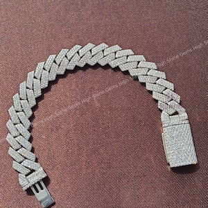 14MM Iced Out Moissanite Miami Cuban Link Bracelet, Monaco Cuban Link Bracelet In 925 Sterling Silver, VVS Moissanite Diamond Cuban Bracelet