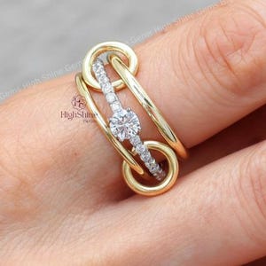 18k Gold Moissanite Chain Linked Band Ring In Solid Silver moissanite linked Band, Handmade Statement Stacking Band For Women Gift