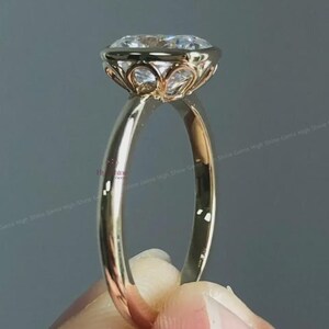 5CT Elongated Cushion Cut Solitaire Moissanite Ring, Flower Basket Ring, Petal Prong Ring, Cushion Tulip Set Ring Cushion Cut Bezel Set Ring