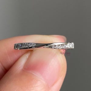 14K White Gold Twist Infinity Wedding Band, Mobius Diamond Engagement Ring, Minimalist Silver Diamond Stacking Ring, Comfort Fit Flat Band
