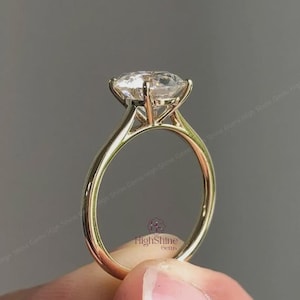 3Ct Round Cut Moissanite Engagement Ring, Round Solitaire Ring, 14K Solid Gold Ring, Solitaire Moissanite Ring Bridal Ring Personalized Gift